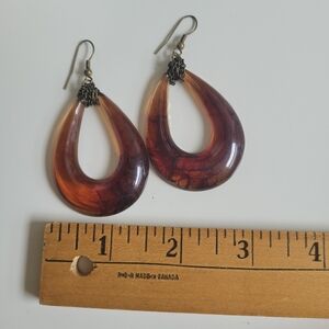 Large Brown Marbled Acrylic Teardrop Dangle Drop Earrings Chain Connectors